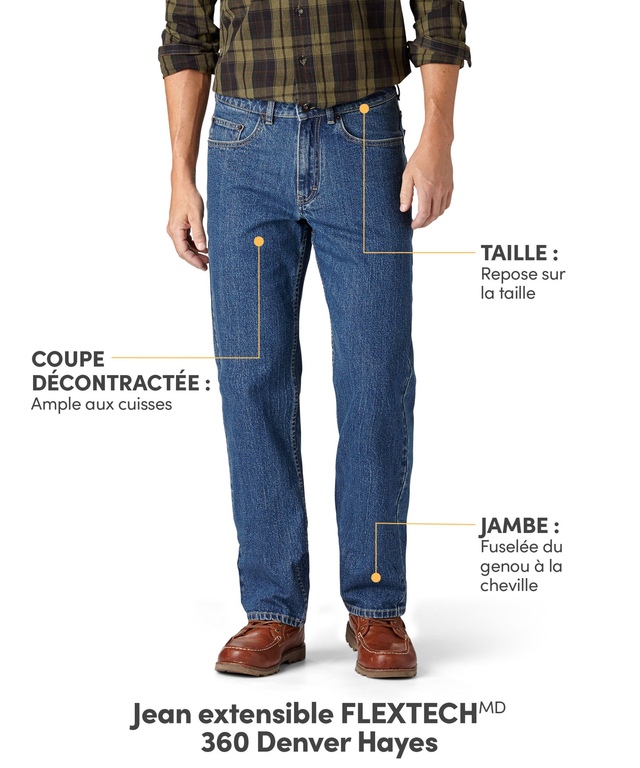 Jeans extensibles à jambe fuselée décontractée FLEXTECH sur 360 délavé à la pierre Denver Hayes pour hommes - Denim