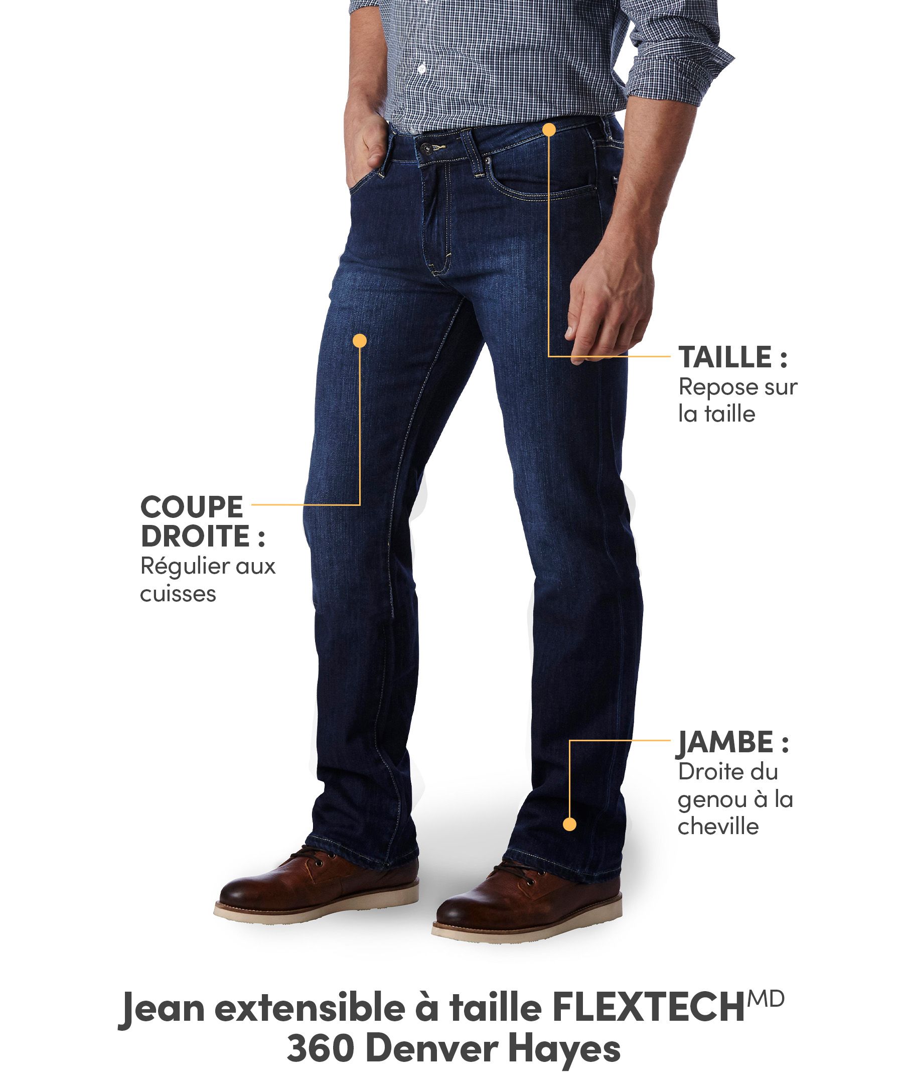 Jeans extensibles à jambe droite à taille FLEXTECH sur 360 Denver Hayes pour hommes - Délavé foncé