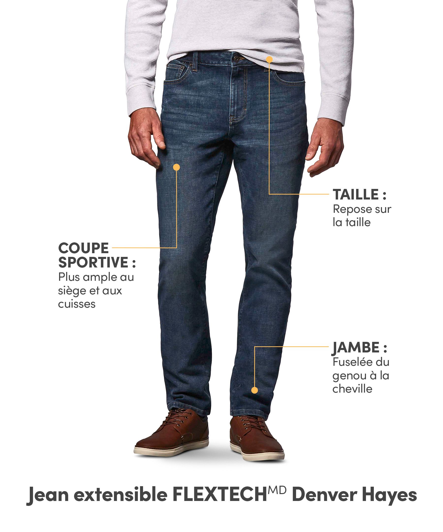 Jeans extensibles à 4 sens à coupe athlétique FLEXTECH Denver Hayes - Délavé foncé