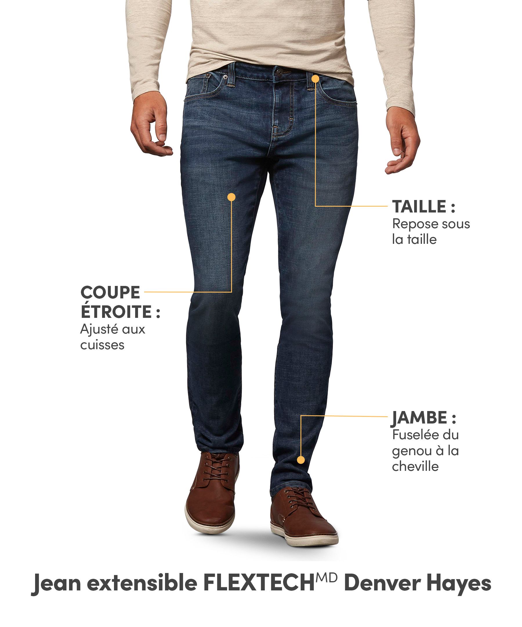 Jeans extensibles à 4 sens à jambe étroite FLEXTECH Denver Hayes pour hommes
