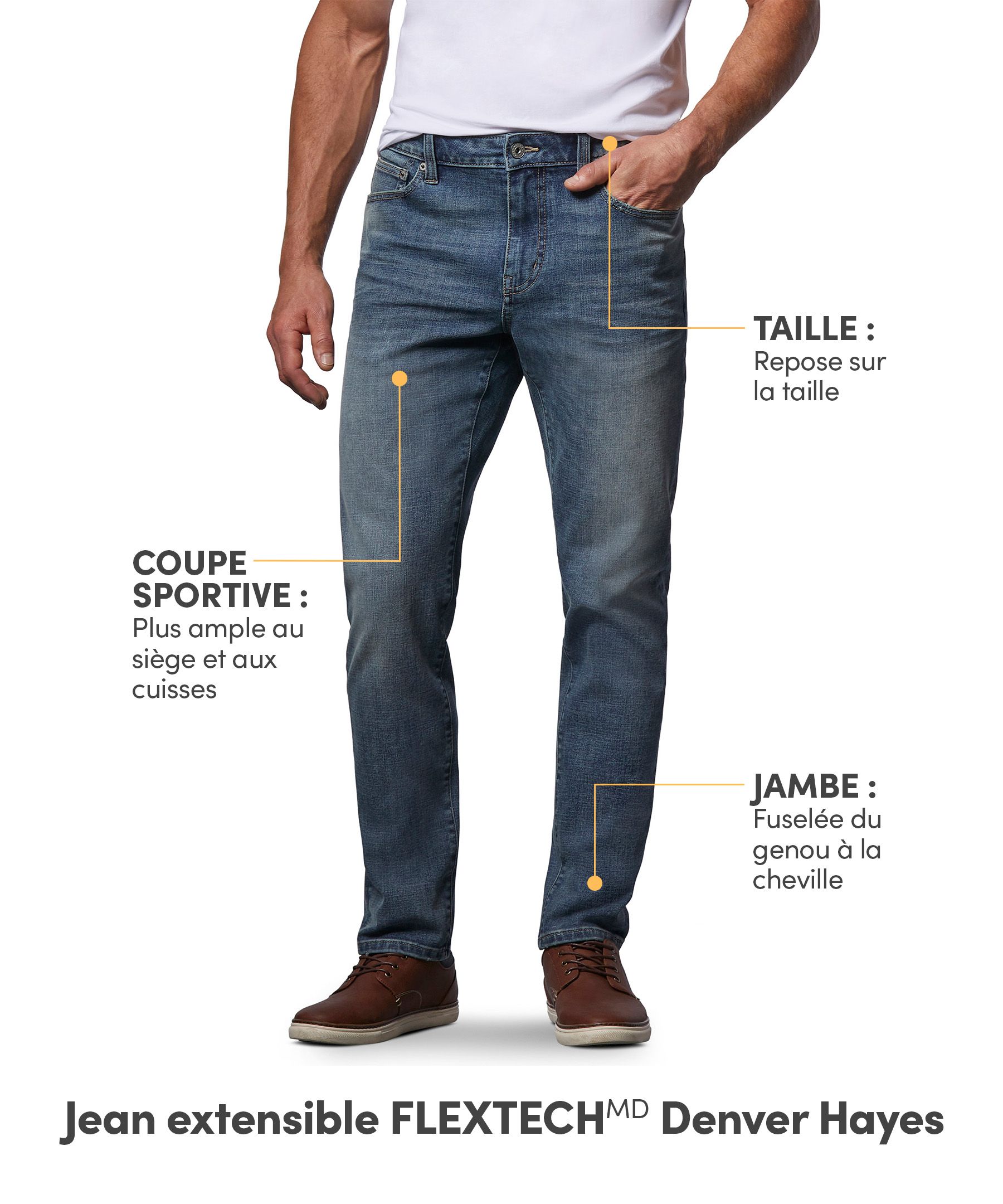 Jeans extensibles à 4 sens à coupe athlétique FLEXTECH Denver Hayes - Délavé clair