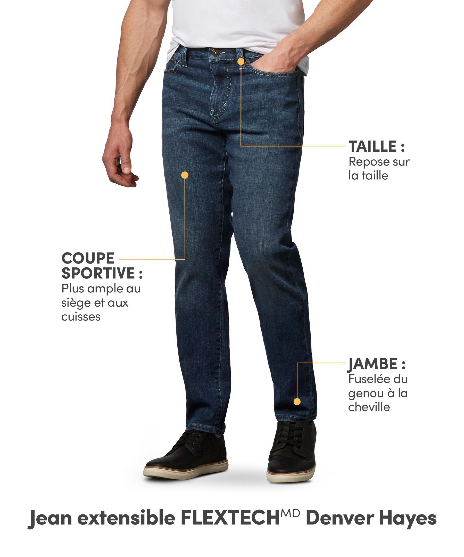 Jean extensible de coupe sportive pour hommes, Flextech