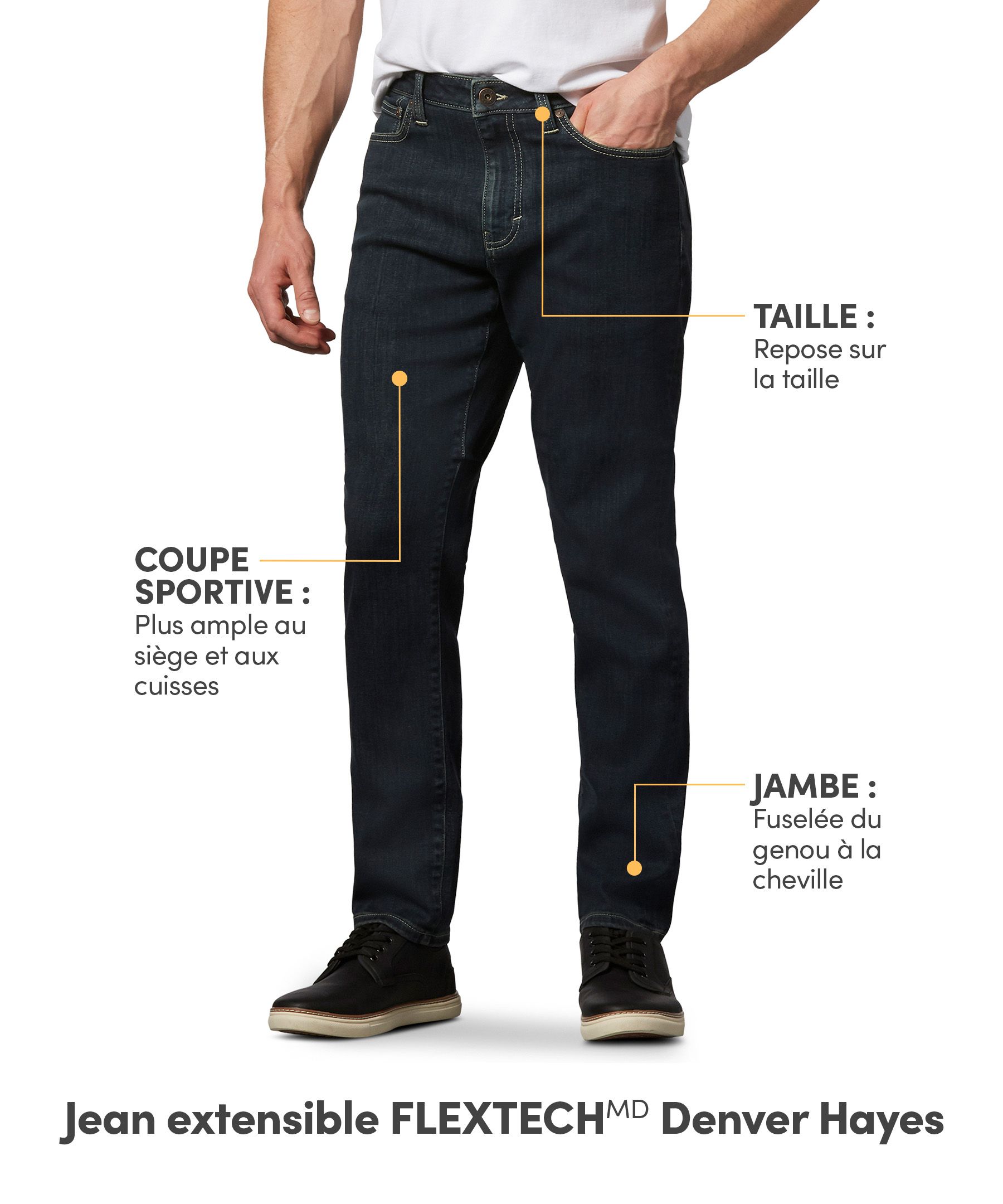 Jean extensible de coupe sportive pour hommes, Flextech