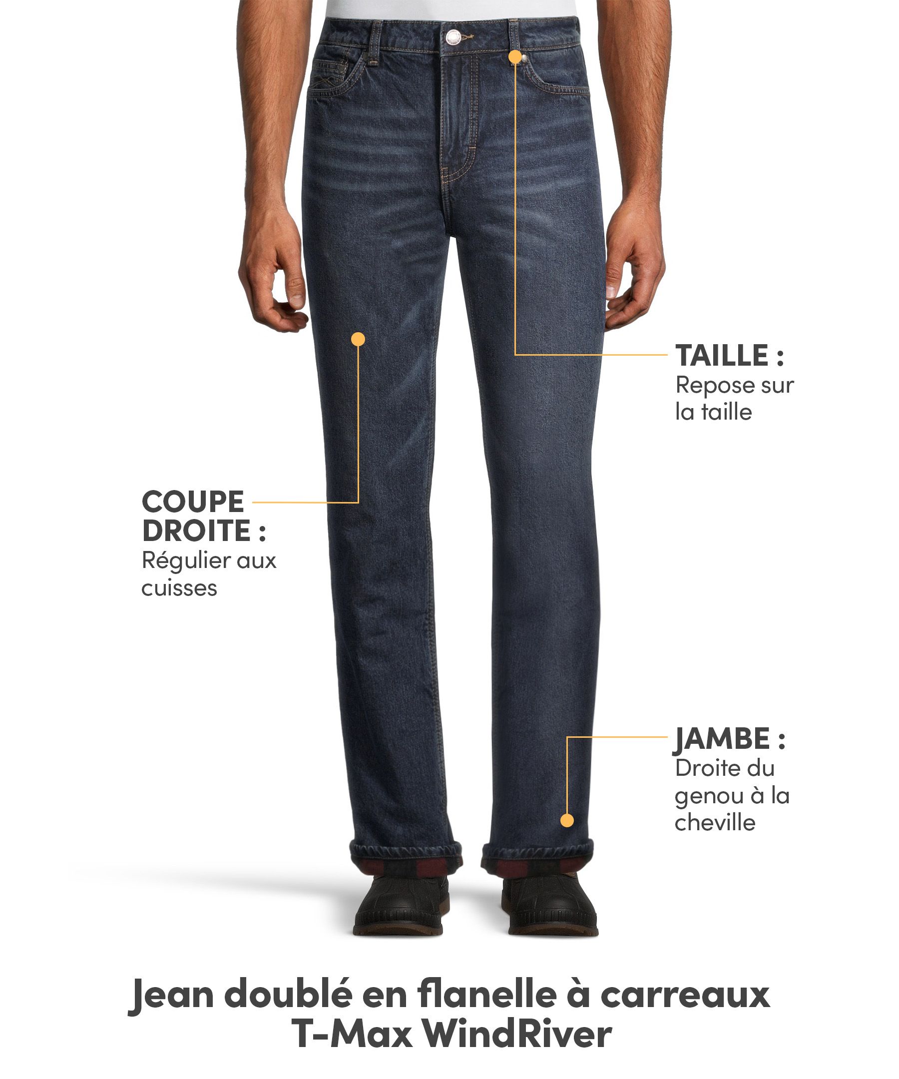 Jean doublé en flanelle à carreaux avec T-MAX pour hommes, WindRiver