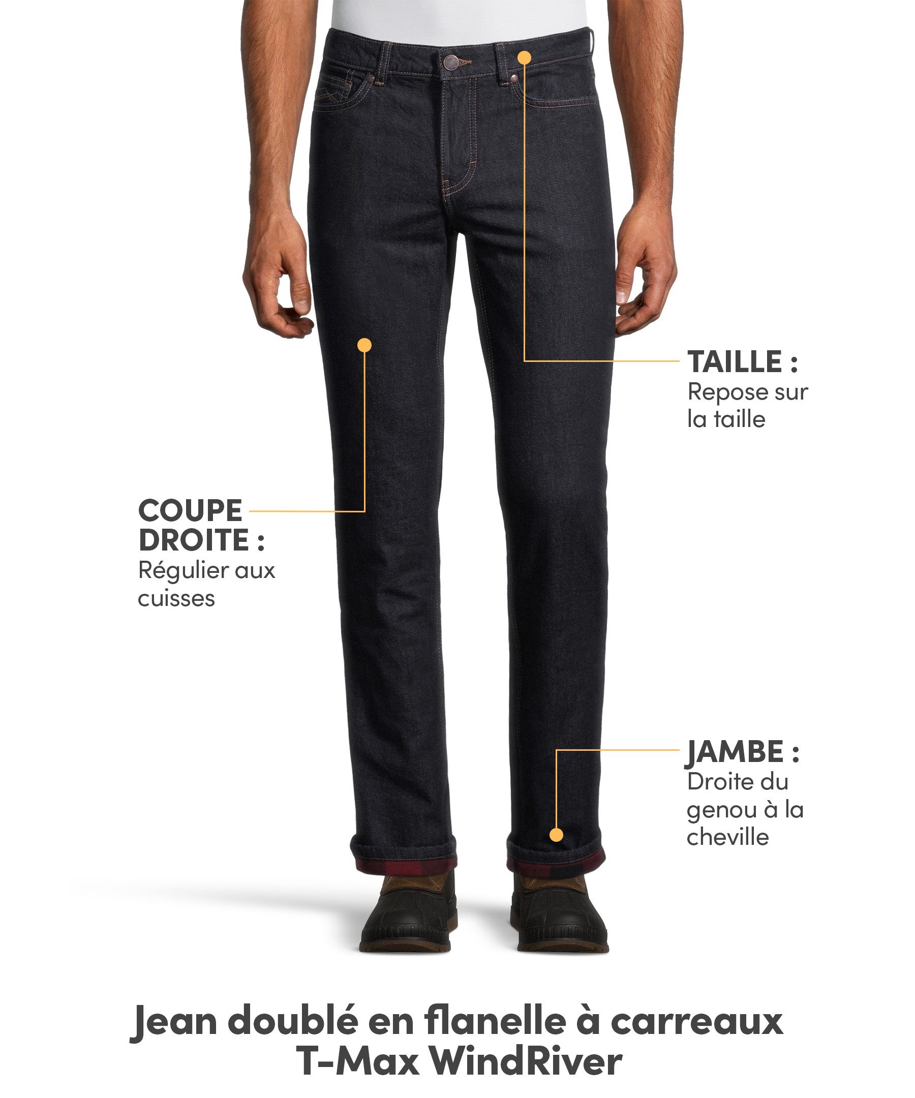 Jean à jambe droite WindRiver T-Max à carreaux et à doublure en flanelle, pour hommes