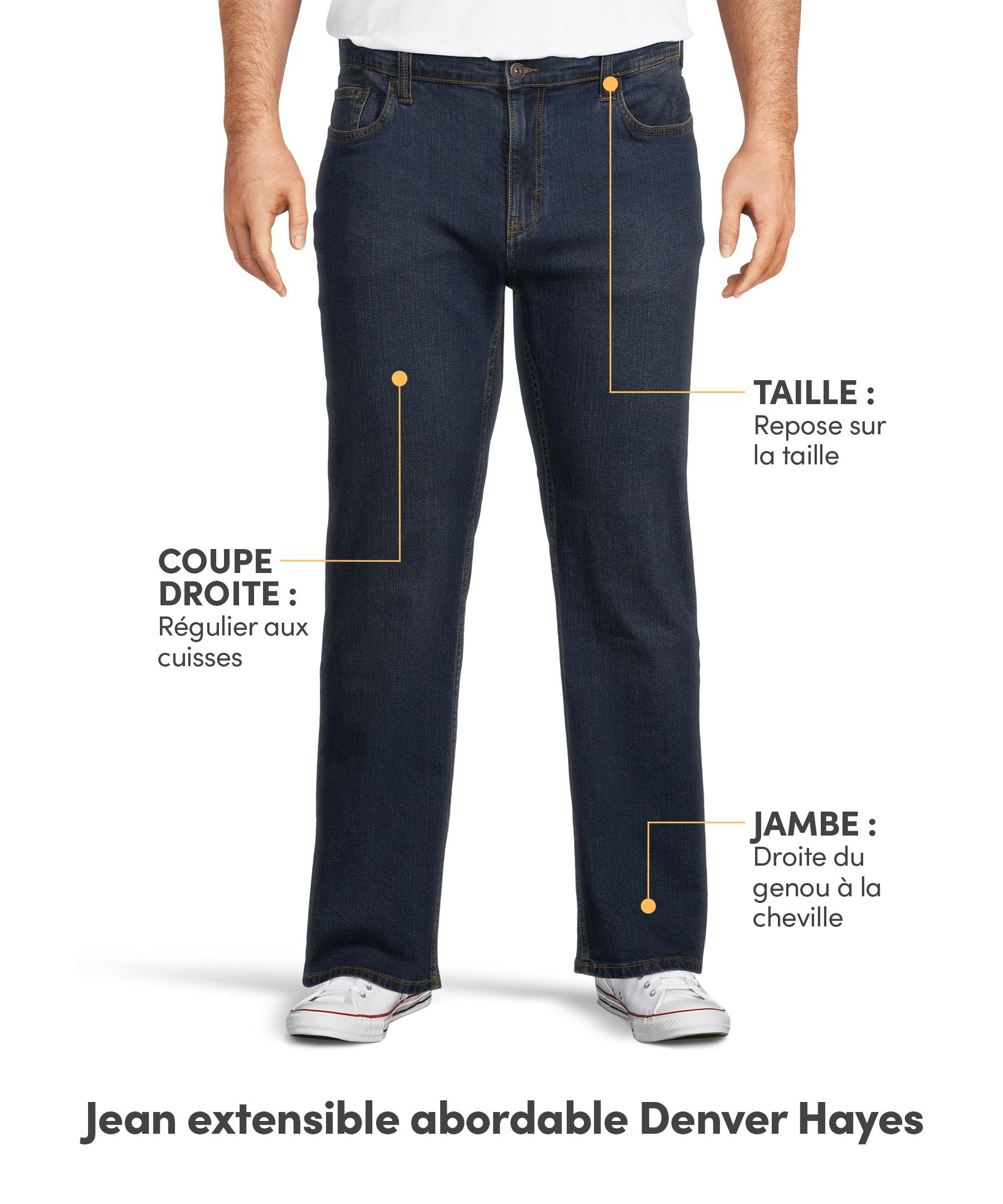 Jeans abordables extensibles à 4 sens à jambe droite Denver Hayes pour hommes - Délavé foncé