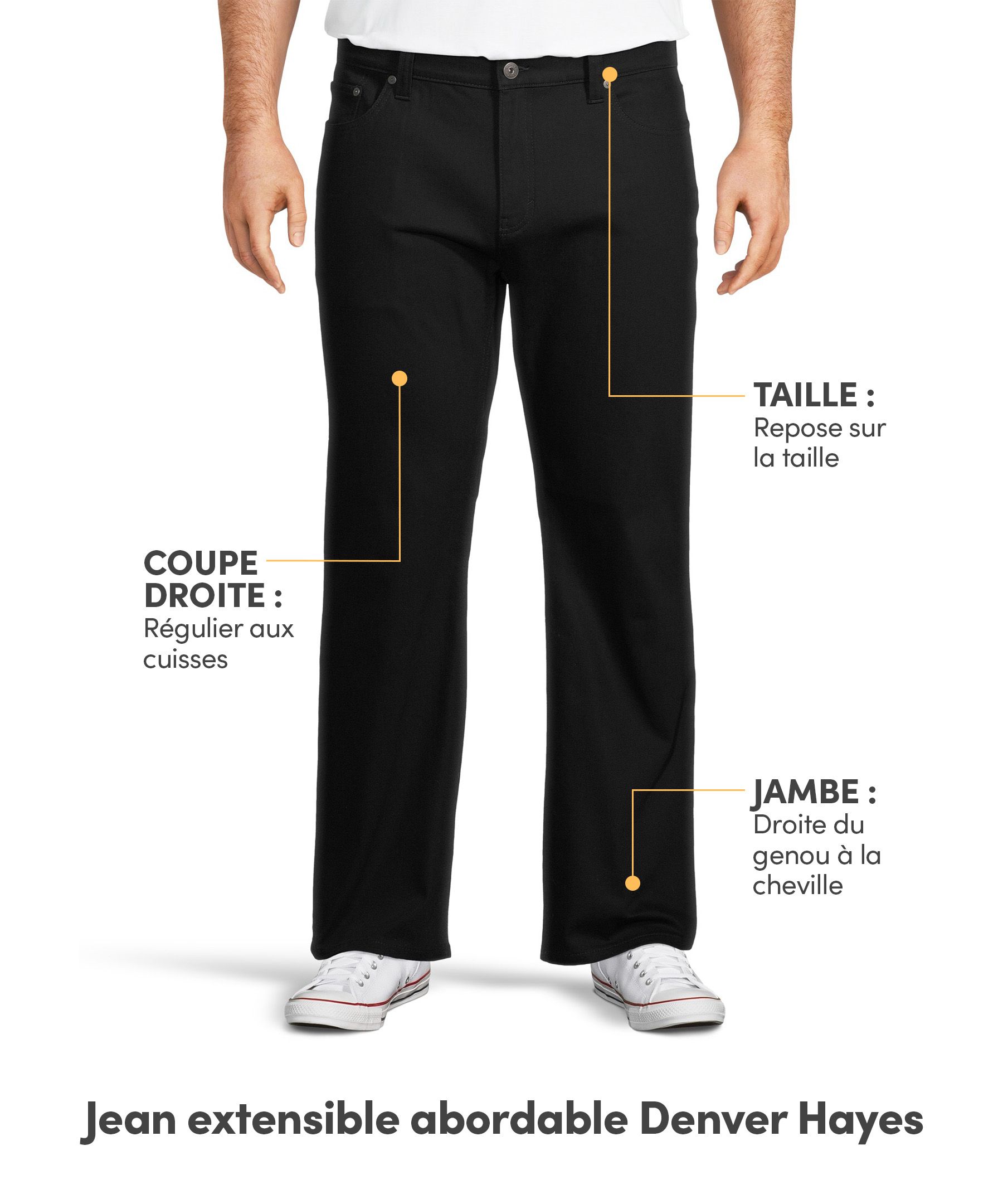 Jeans extensibles abordables à jambe droite Denver Hayes - Noir