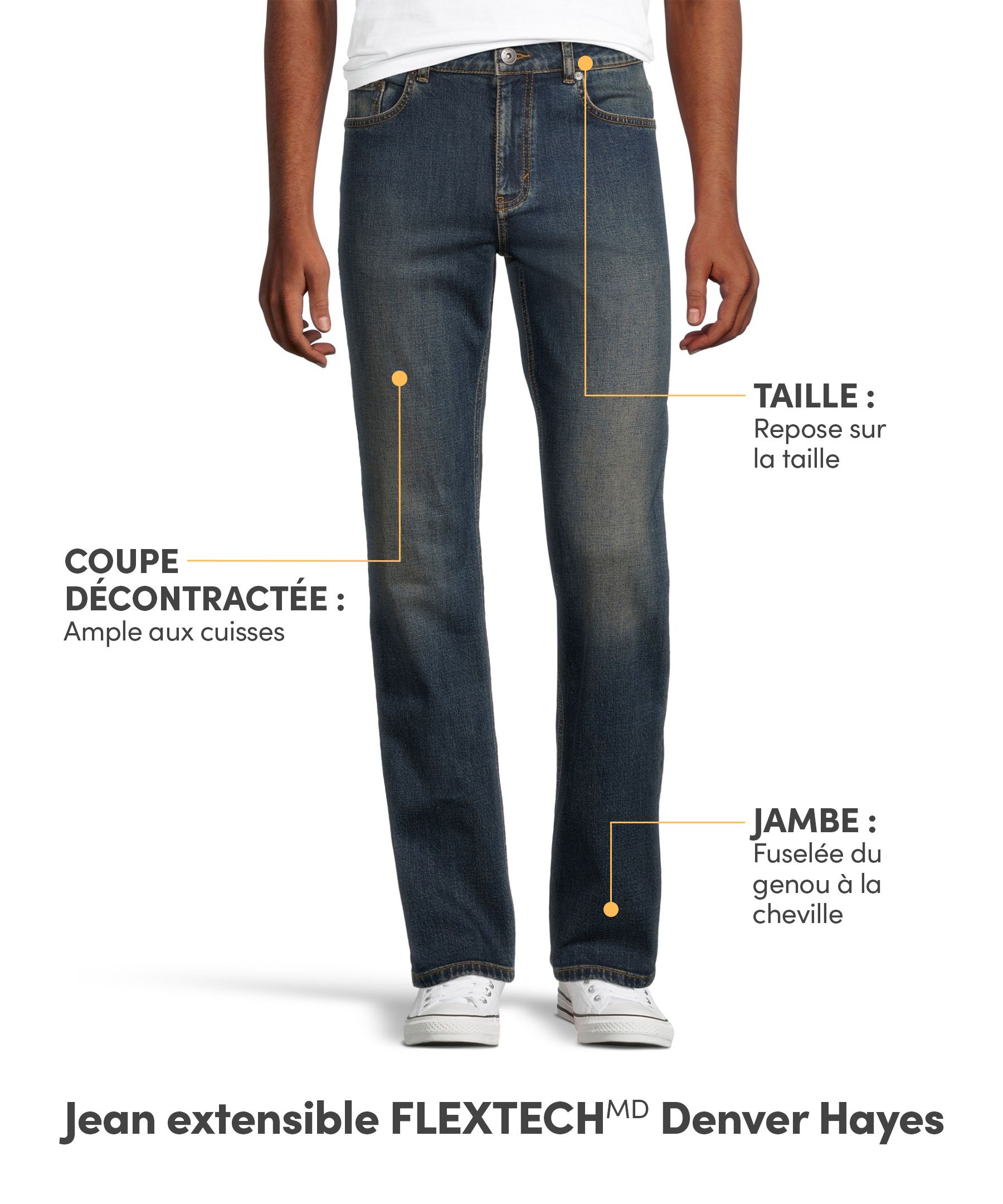Jeans à jambe fuselée à coupe décontractée teinte foncée FLEXTECH Denver Hayes pour hommes