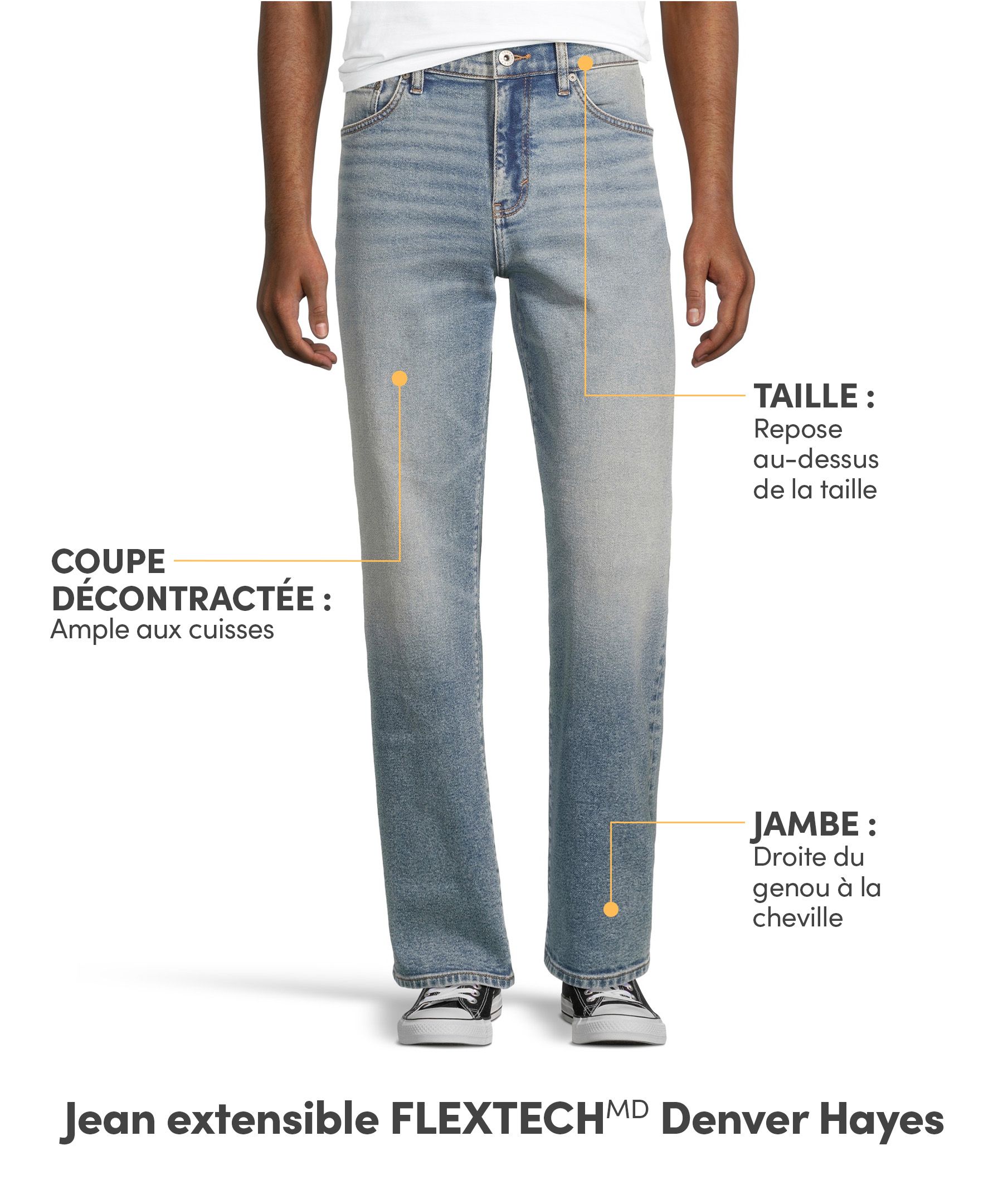 Jeans à jambe droite à coupe ample FLEXTECH Denver Hayes pour hommes - Délavé clair