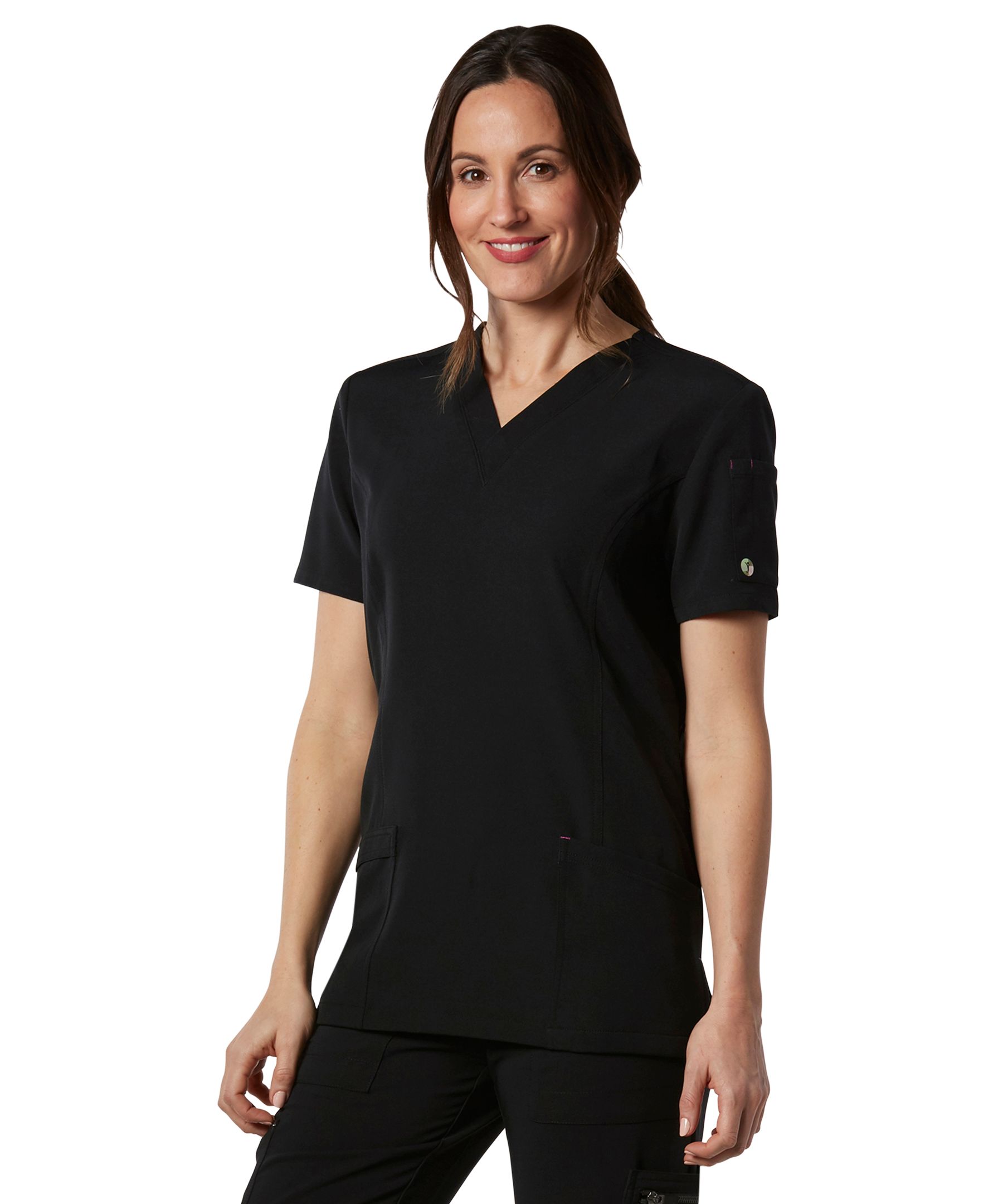 Haut d'uniforme médical performant HEALTH PRO en tissu FLEXTECH extensible dans 4&nbsp;sens avec encolure en V, pour femmes Front_Angled_Left