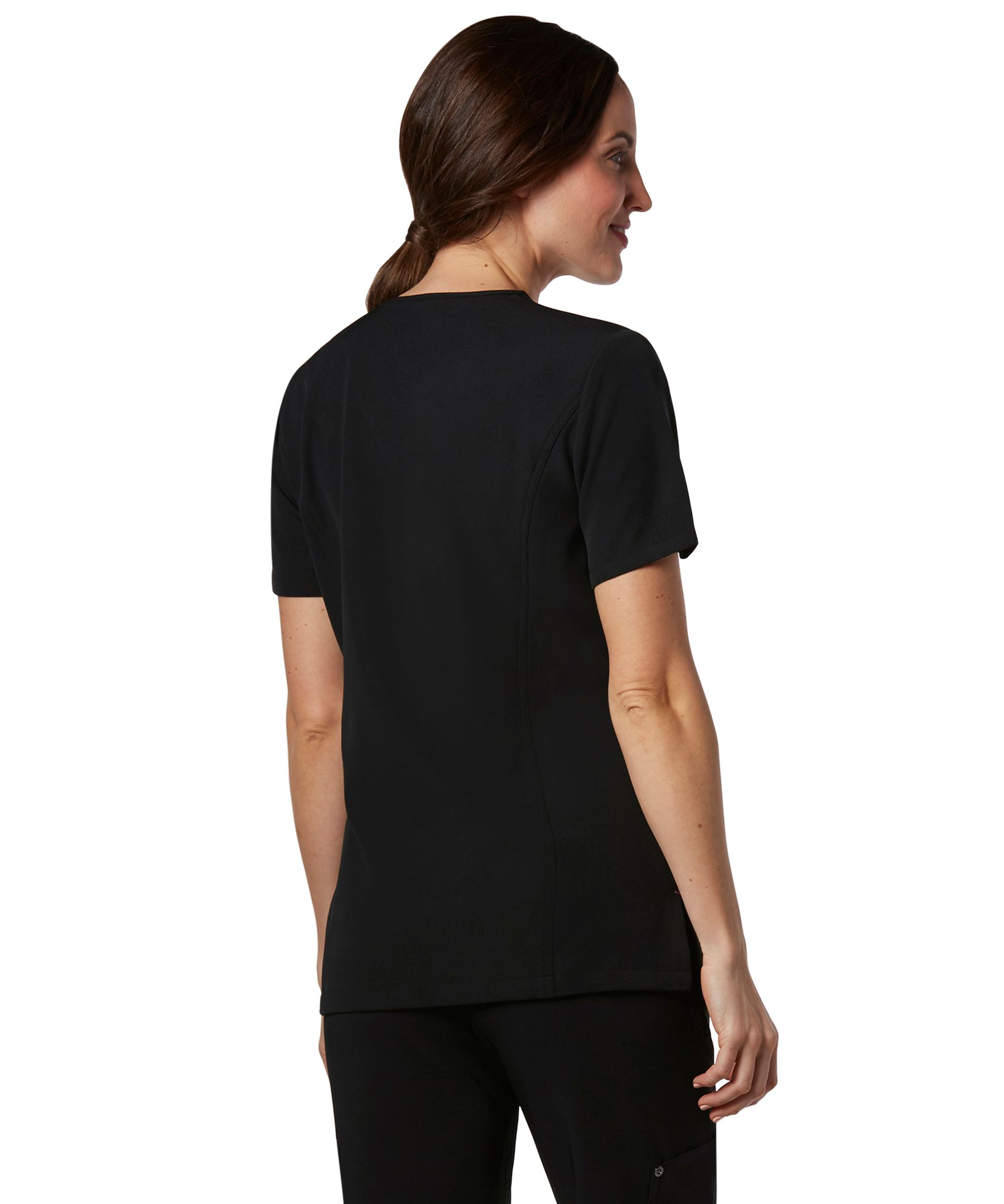 Haut d'uniforme médical performant HEALTH PRO en tissu FLEXTECH extensible dans 4&nbsp;sens avec encolure en V, pour femmes Back_Angled_Right