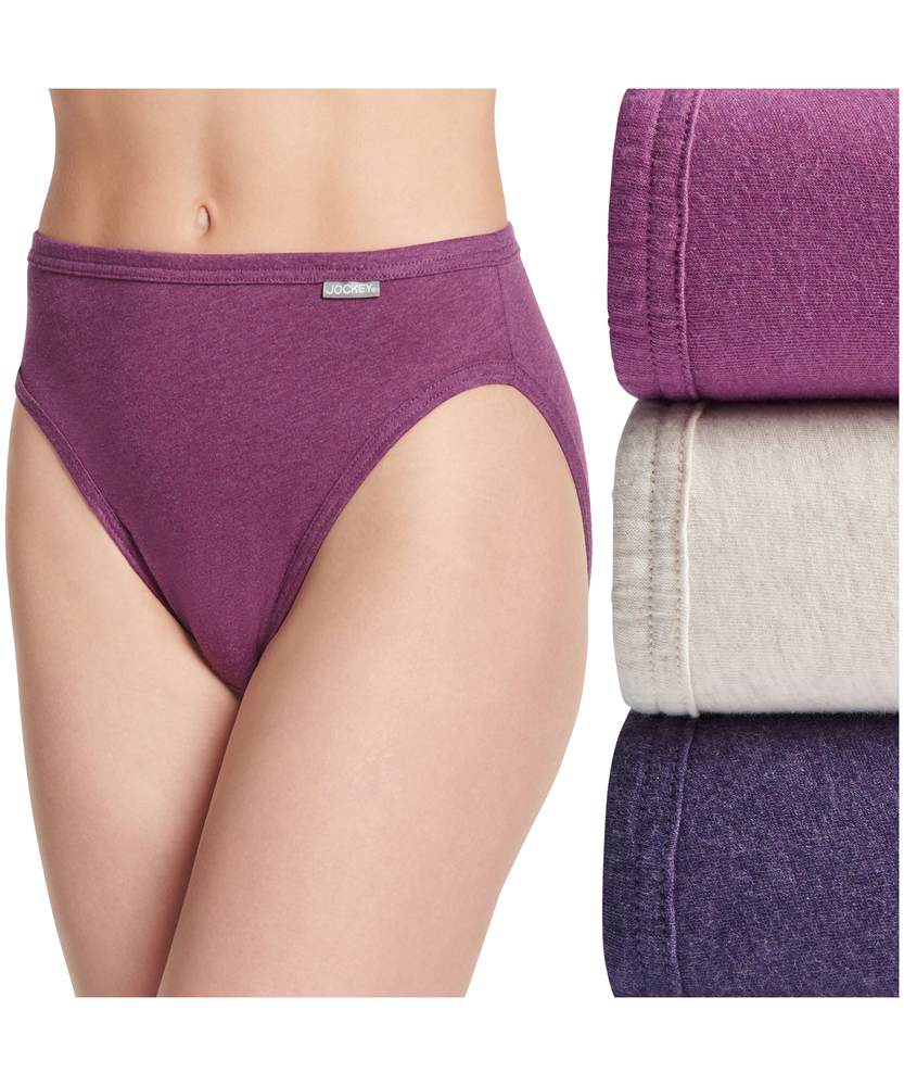 Jockey Womens 3 Elance French Cut Panties Purple Medallion Mix 100% cotton  sz 8