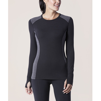 WindRiver Women's Microfibre Thermal Crewneck Top - Black Grey Front_Flat