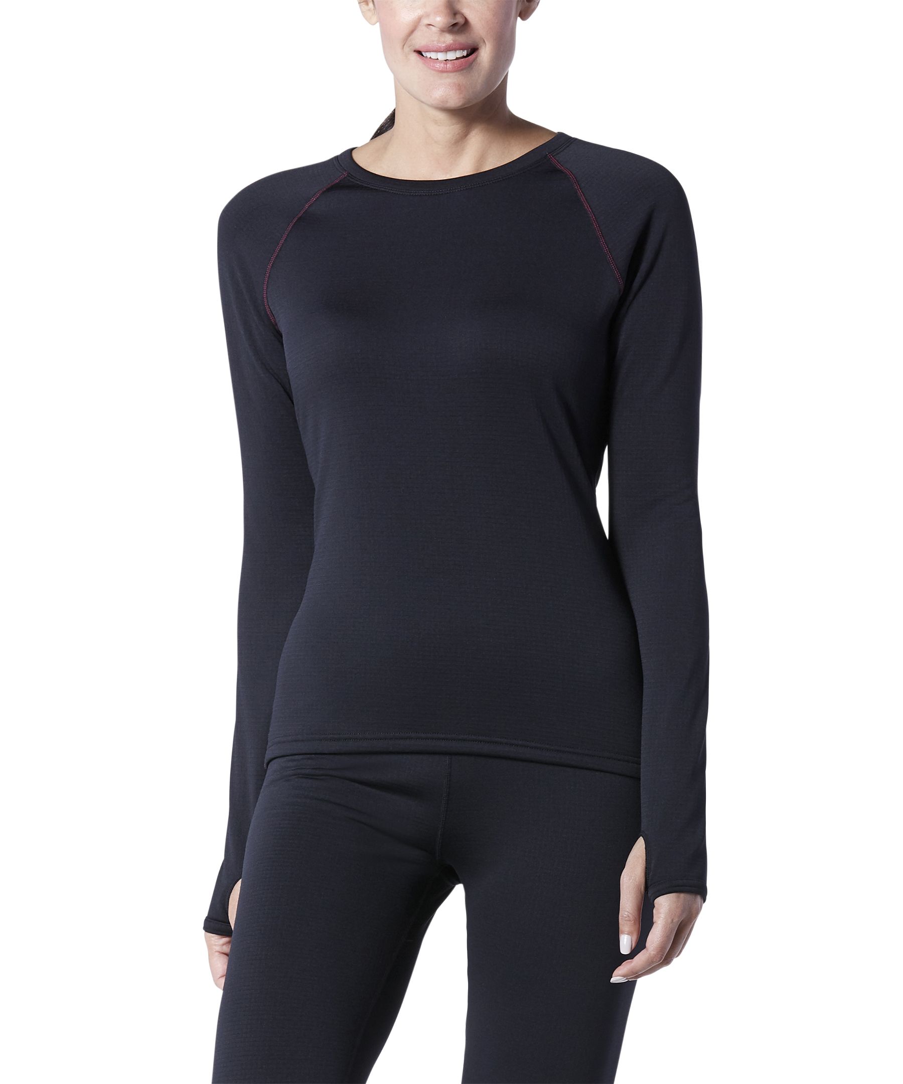 WindRiver Women's T-Max Heat Grid Crew Neck Long Sleeve Fleece Top - Black