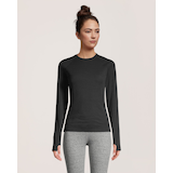 WindRiver Women's Merino Wool T-Max Heat Crew Neck Long Sleeve Top - Black Front_Flat
