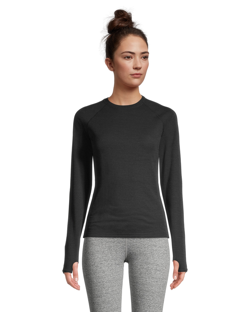 WindRiver Women s Merino Wool T Max Heat Crew Neck Long Sleeve Top Black