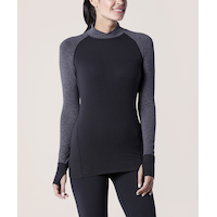 WindRiver Women's Microfiber Mock Neck Thermal Top - Black Grey Front_Flat