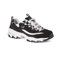Skechers Women's D'Lites Biggest Fan Sneakers - Black/White Front_Three_Fourths_Angled_Right
