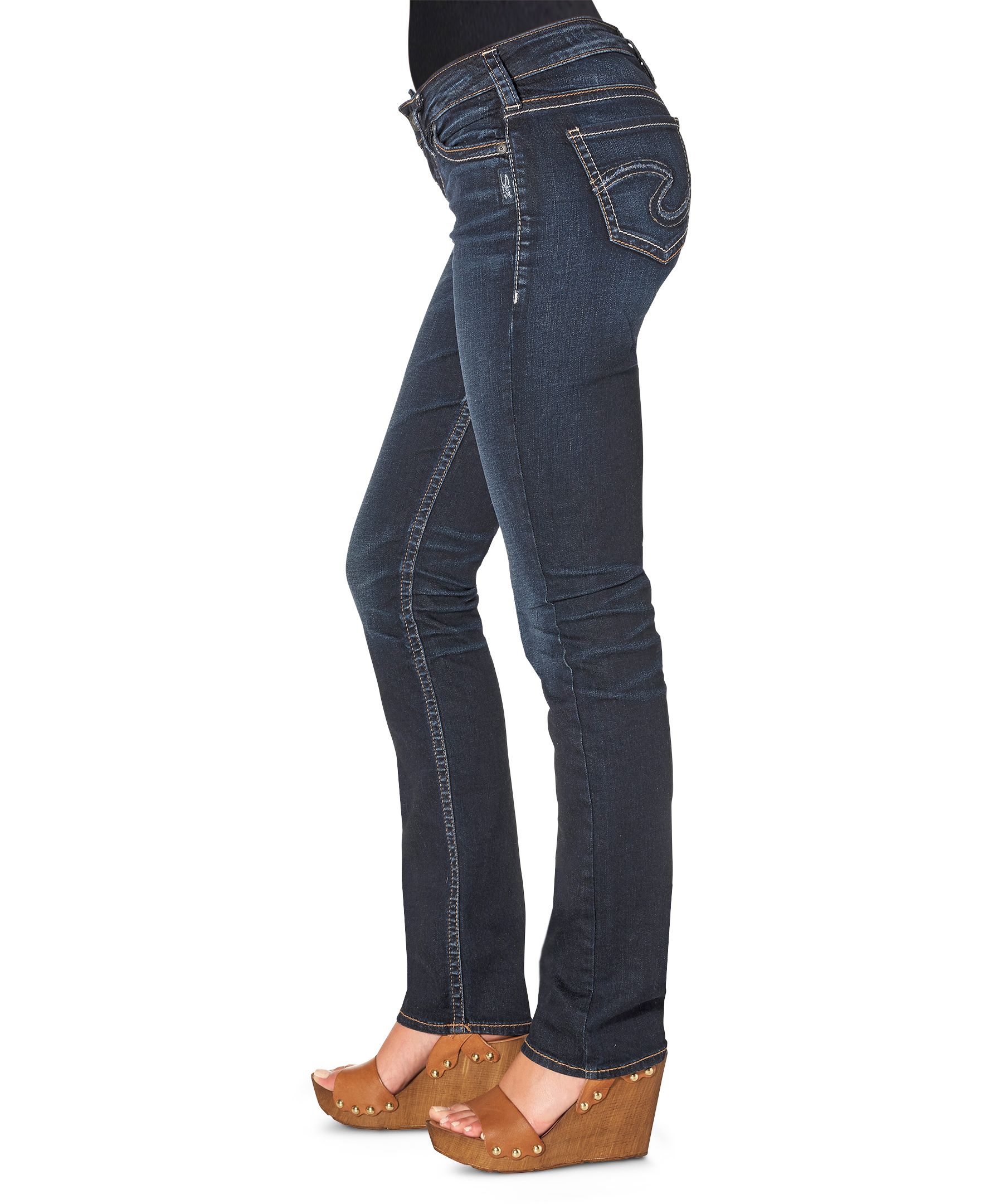 Silver Women's Suki Curvy Mid Rise Straight Leg Jeans - Dark Indigo