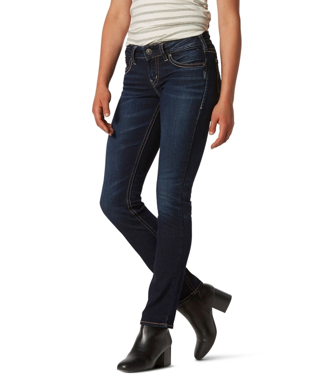 Silver Women's Suki Curvy Mid Rise Straight Leg Jeans - Dark Indigo