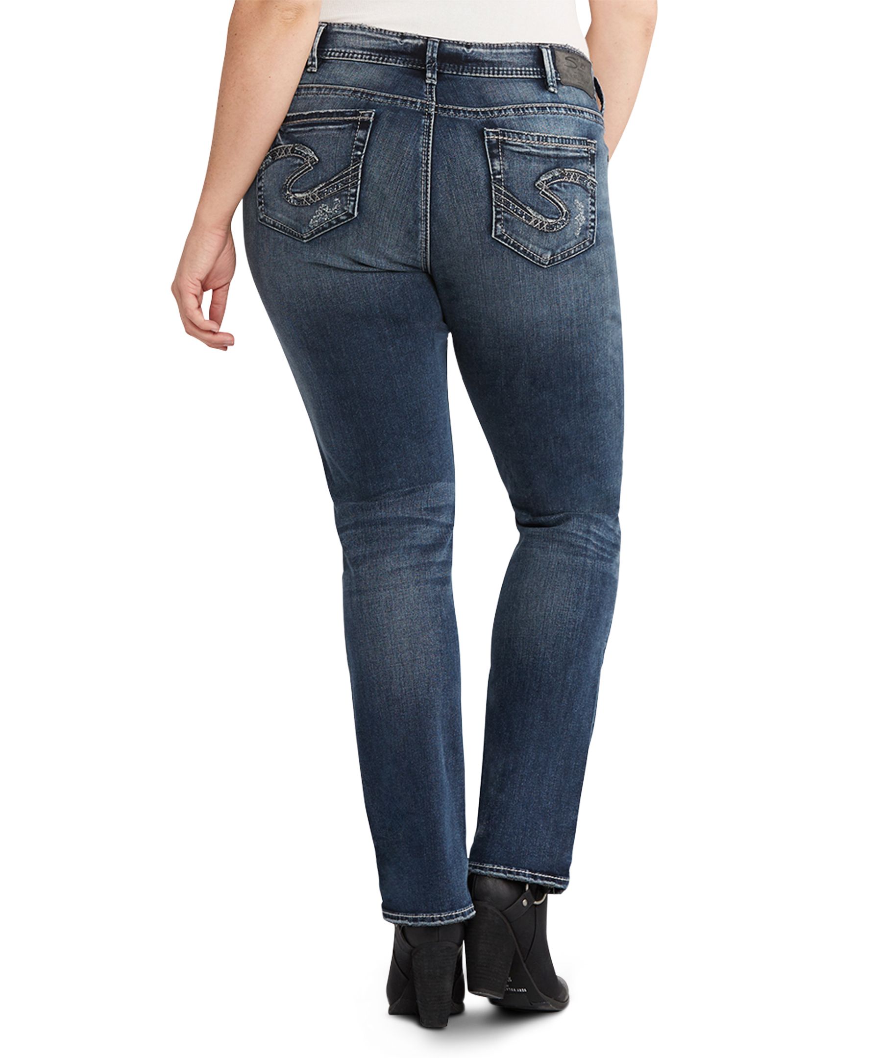 Silver Women's Elyse Mid Rise Straight Leg Jeans - Dark Indigo - Plus Size