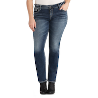 Silver Women's Elyse Mid Rise Straight Leg Jeans - Dark Indigo - Plus Size Front_Flat