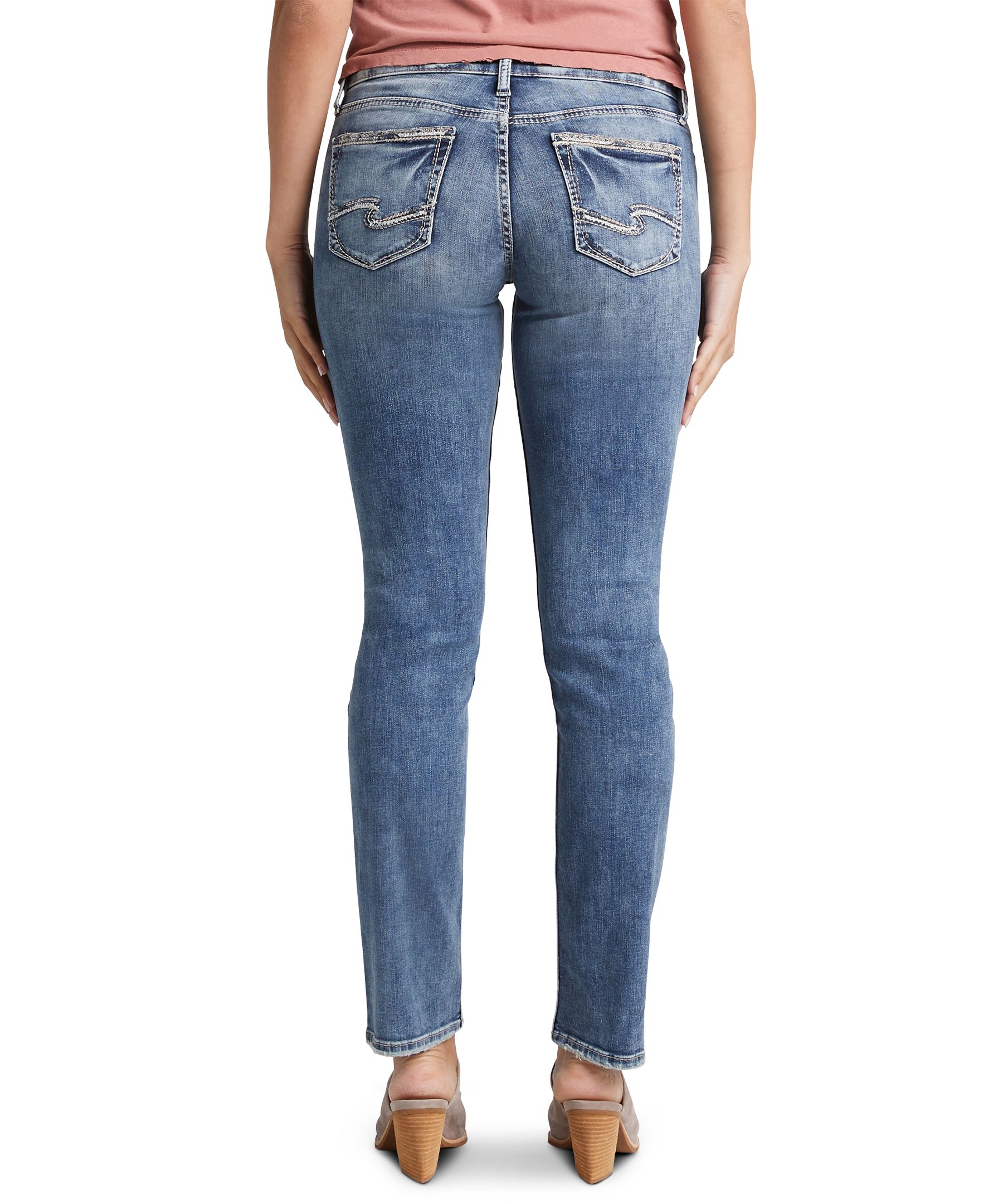 Jean à jambe droite et à taille mi-basse épousant les courbes pour femmes, Suki, Silver