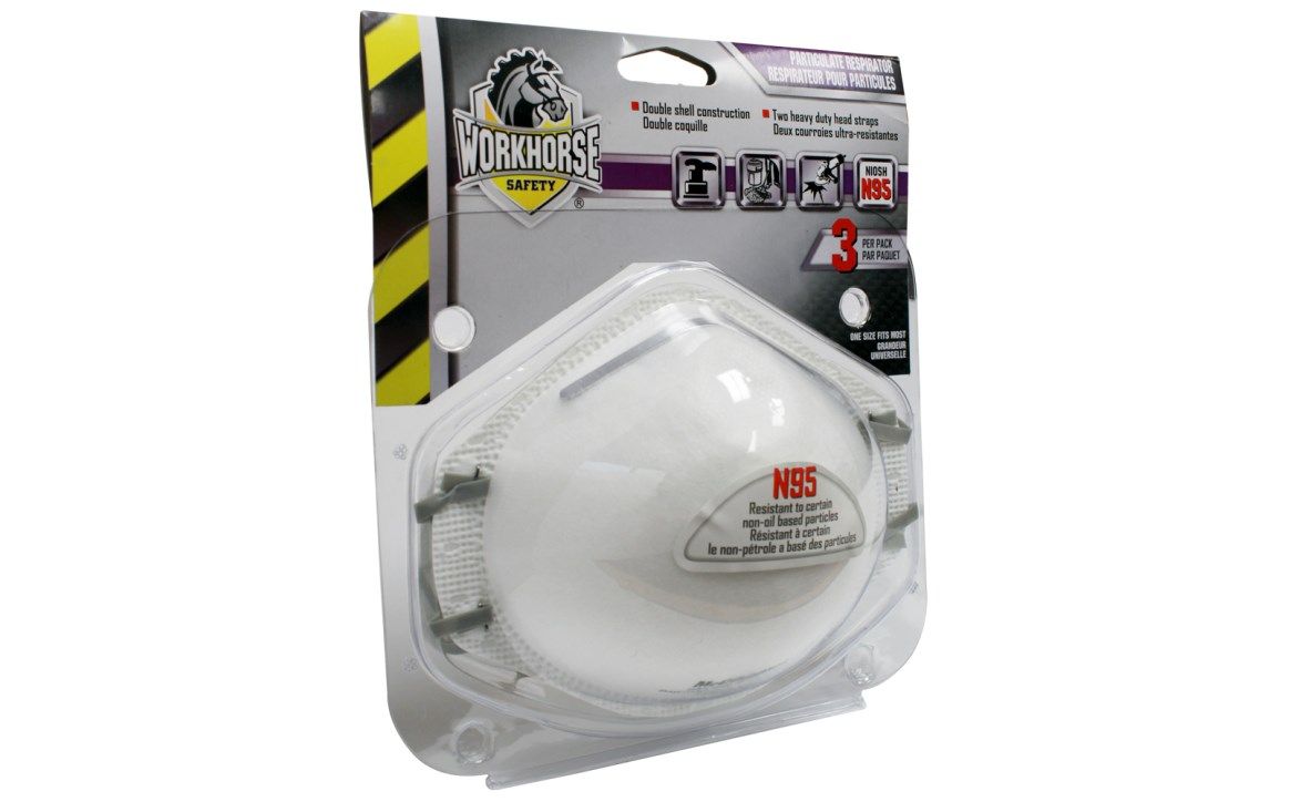 Masque respiratoire de protection faciale contre les particules&nbsp;N95, Workhorse, paquet de 3