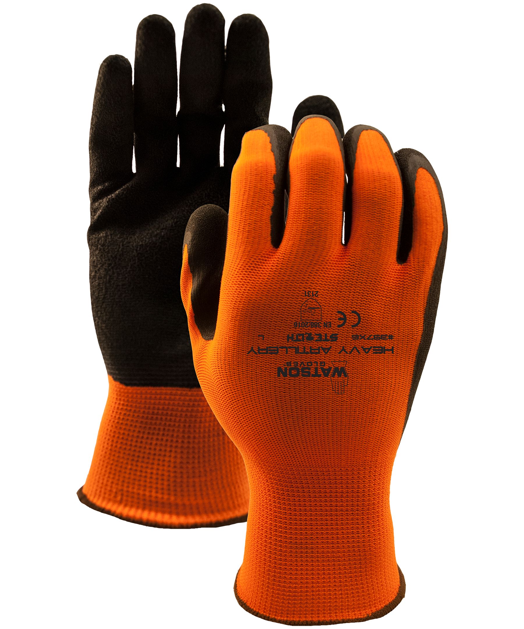 John Watson Men's Hi-Vis Polyester Gloves with Crinkle Latex Palm 6 Pack