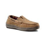 WindRiver Men's Fleece Lined Suede Slip On Slippers with Removable Insole Front_Three_Fourths_Angled_Right