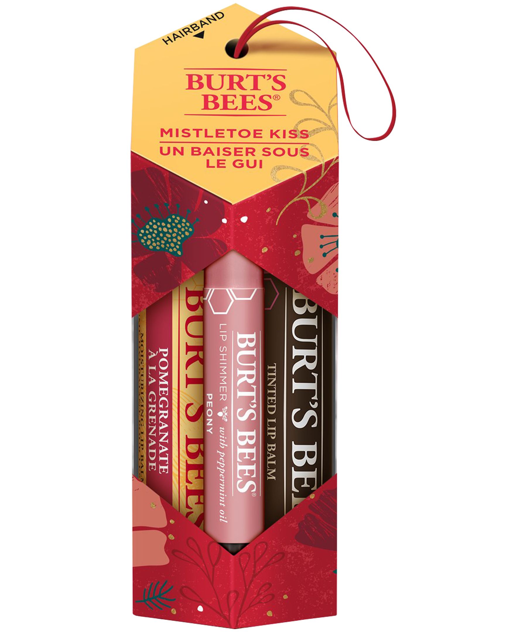 Burts Bees 3 Pack Mistletoe Kiss and Shimmer Natural Ingredient Lip Balm Gift Set Front_Flat