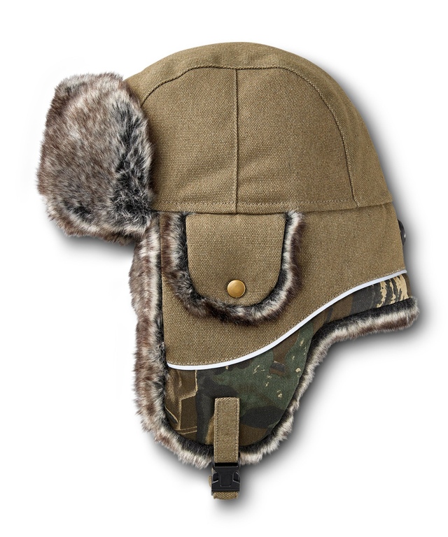 WindRiver Men's Canvas Camo Print Aviator Hat with Reflective Piping