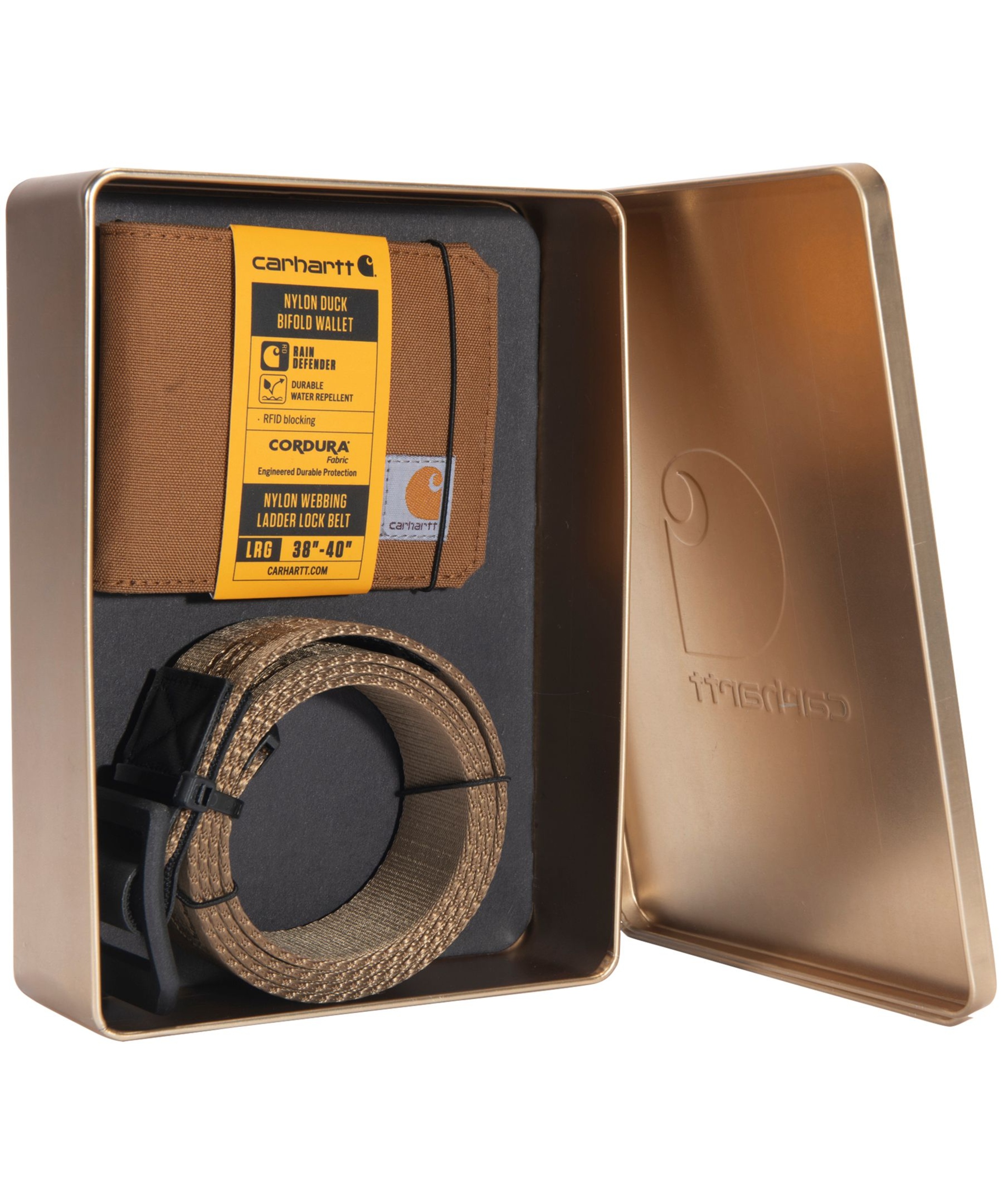 Carhartt Men #39 s Heavy Duty Nylon Belt Wallet Gift Set Brown Marks