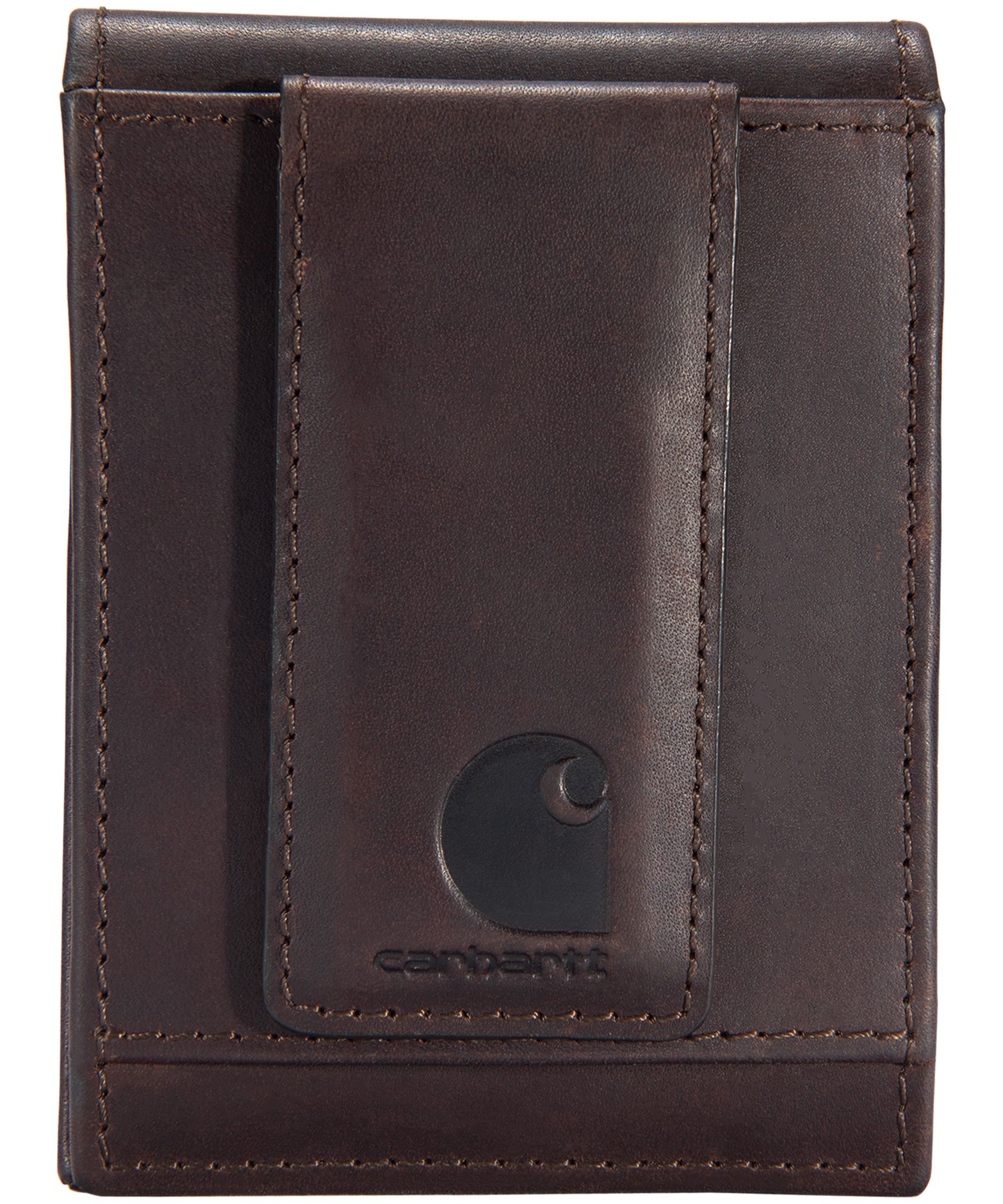 Portefeuille magnétique en cuir huilé et tanné avec attache magnétique pour devises et pochette frontale pour hommes, Carhartt Back_Flat