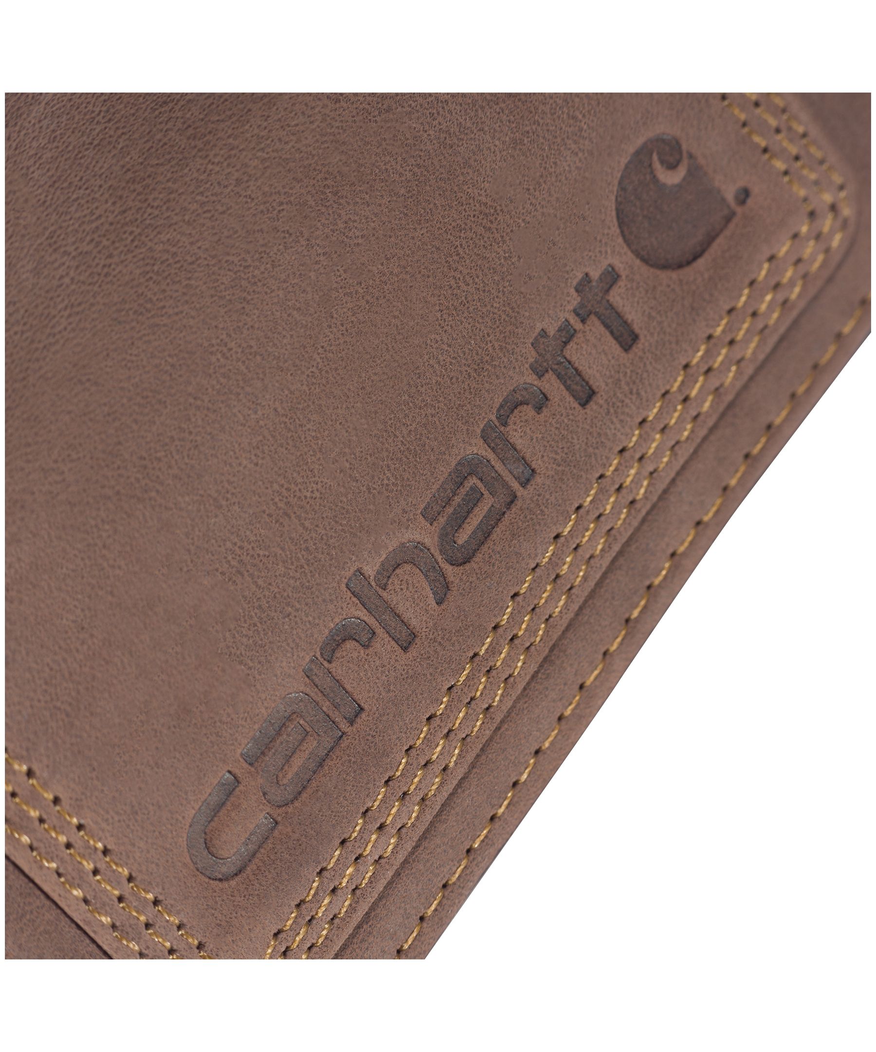 Portefeuille en cuir triples surpiqûres à trois volets avec pochette pour six cartes et deux poches latérales pour hommes, Carhartt CloseUp