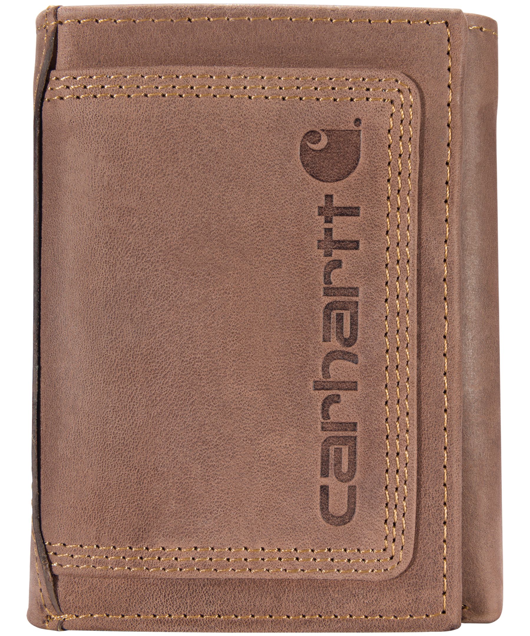 Portefeuille en cuir triples surpiqûres à trois volets avec pochette pour six cartes et deux poches latérales pour hommes, Carhartt Front_Flat