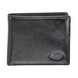 Mancini Leather Goods Men's Equestrian RFID Secure Wing Wallet With Coin Pocket Black Front_Flat