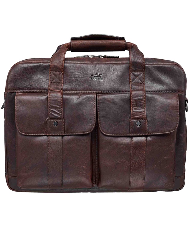 Mancini Leather Goods Men's Buffalo Laptop Briefcase Black