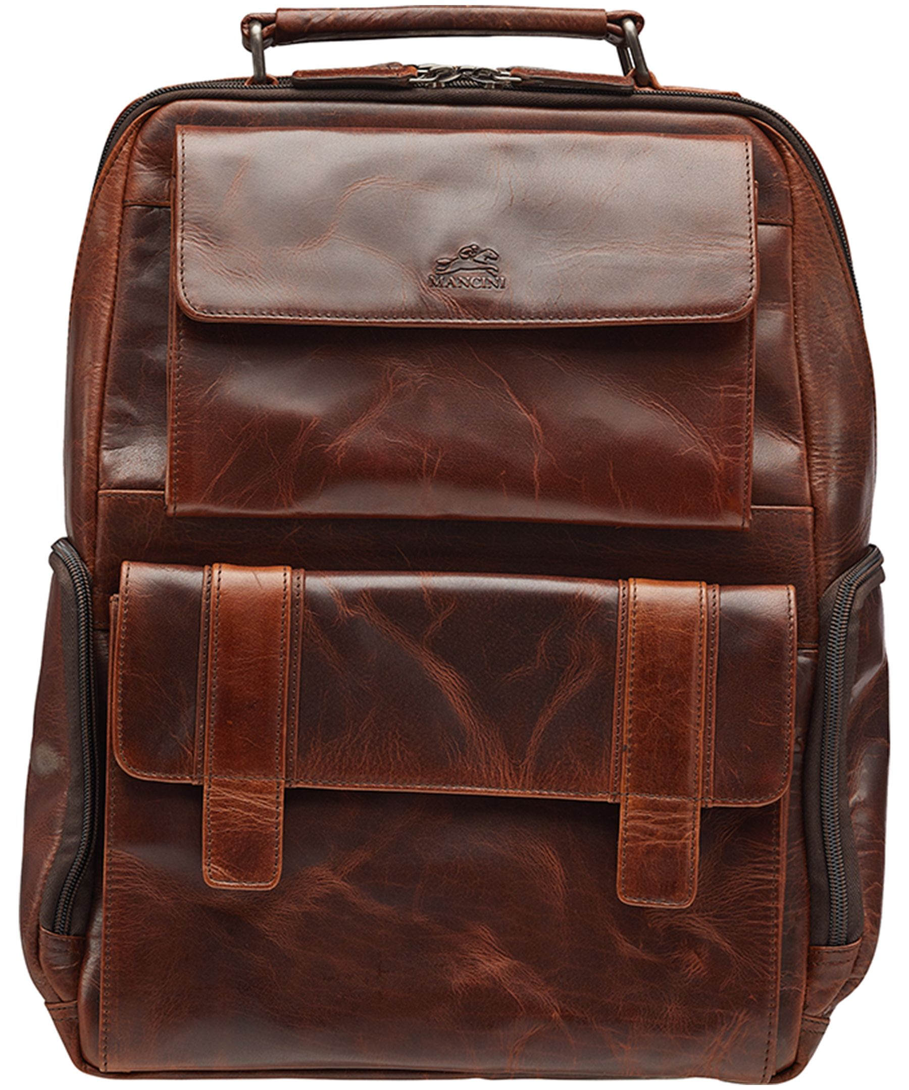 Mancini Leather Goods Unisex Buffalo Backpack with Laptop Compartment Brown