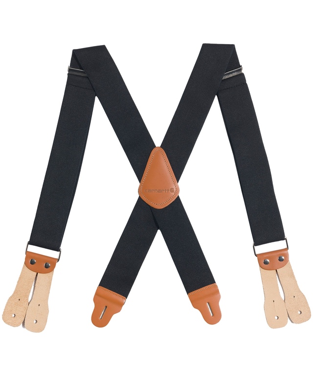 Carhartt Men's Dungaree Adjustable Rugged Flex Suspenders with Buttons - Black Front_Flat