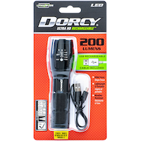 Lampe de poche en aluminium rechargeable par USB, 200 lumens, Dorcy Front_Flat
