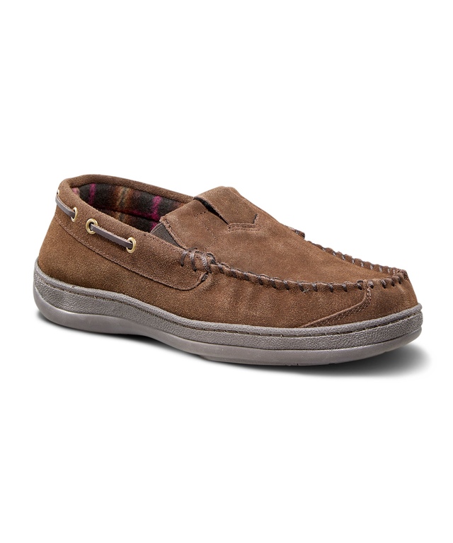 WindRiver Men's Fleece Lined Suede Slip On Slippers with Removable Insole