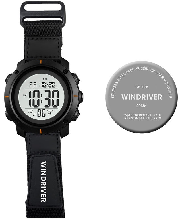 WindRiver Digital Water Resistant Watch with Velcro Strap Front_Flat