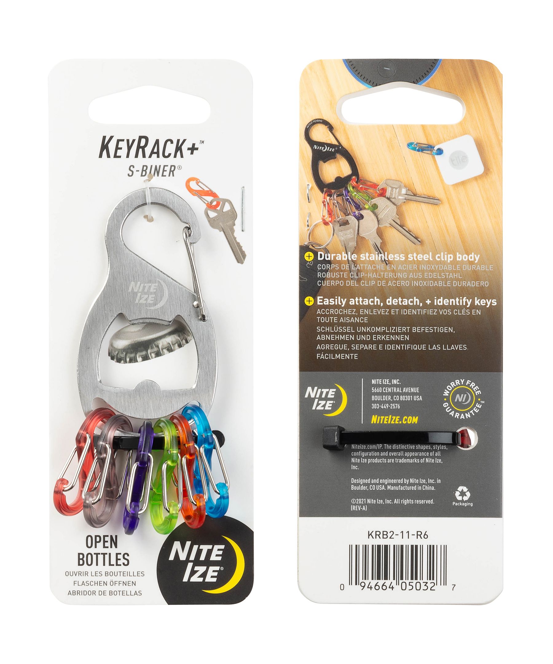 Mousqueton porte-clés avec attache, acier inoxydable, Key Rack S-Biner, Nite Ize Composite_or_Mixed