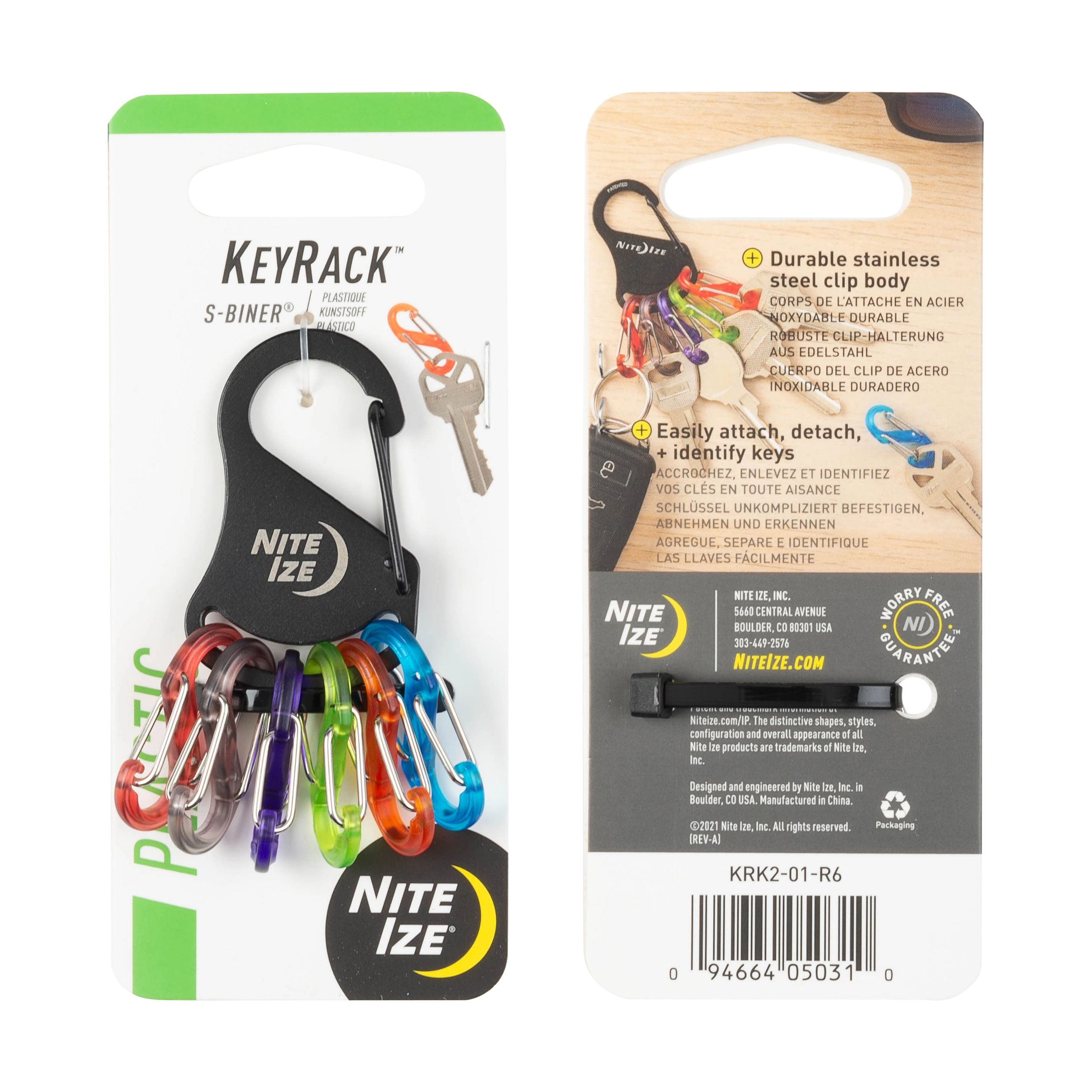 Mousqueton porte-clés avec attache, acier inoxydable, Key Rack S-Biner, Nite Ize Composite_or_Mixed