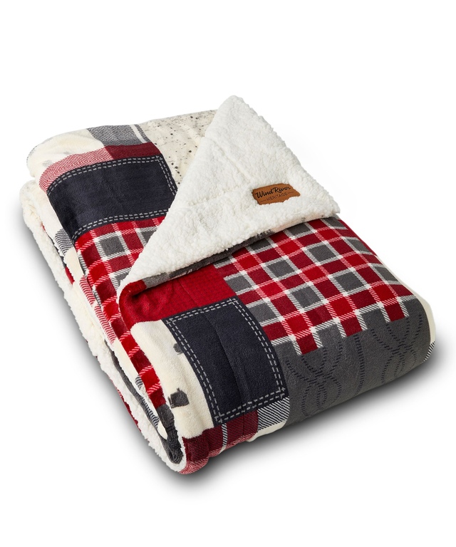 Couverture Noël En Polaire Sherpa - Motif Patchwork Rouge - Grande Taille 120x160 Cm - Chaud Et Douillette