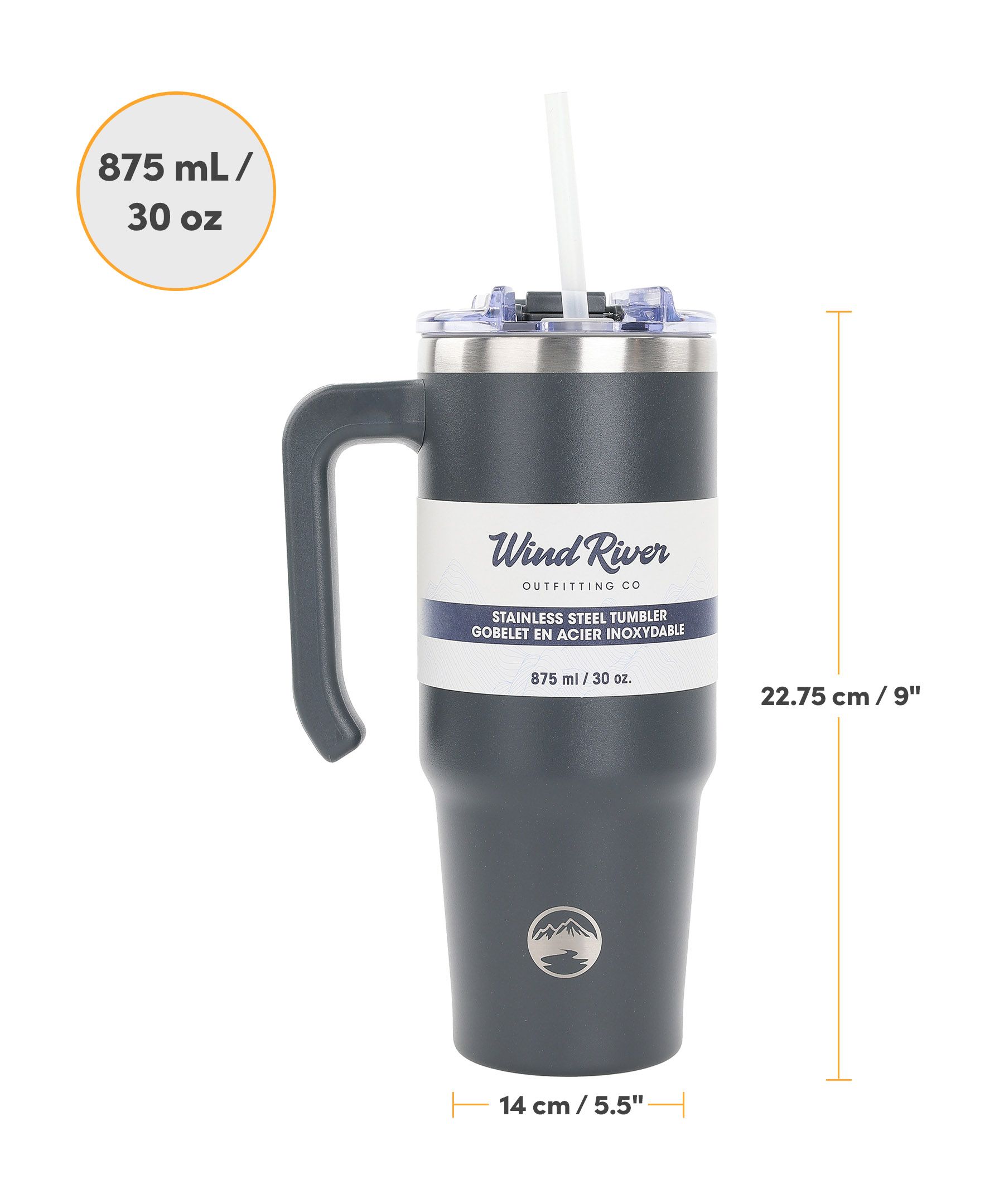 WindRiver 30 oz Tumbler with Straw and Handle