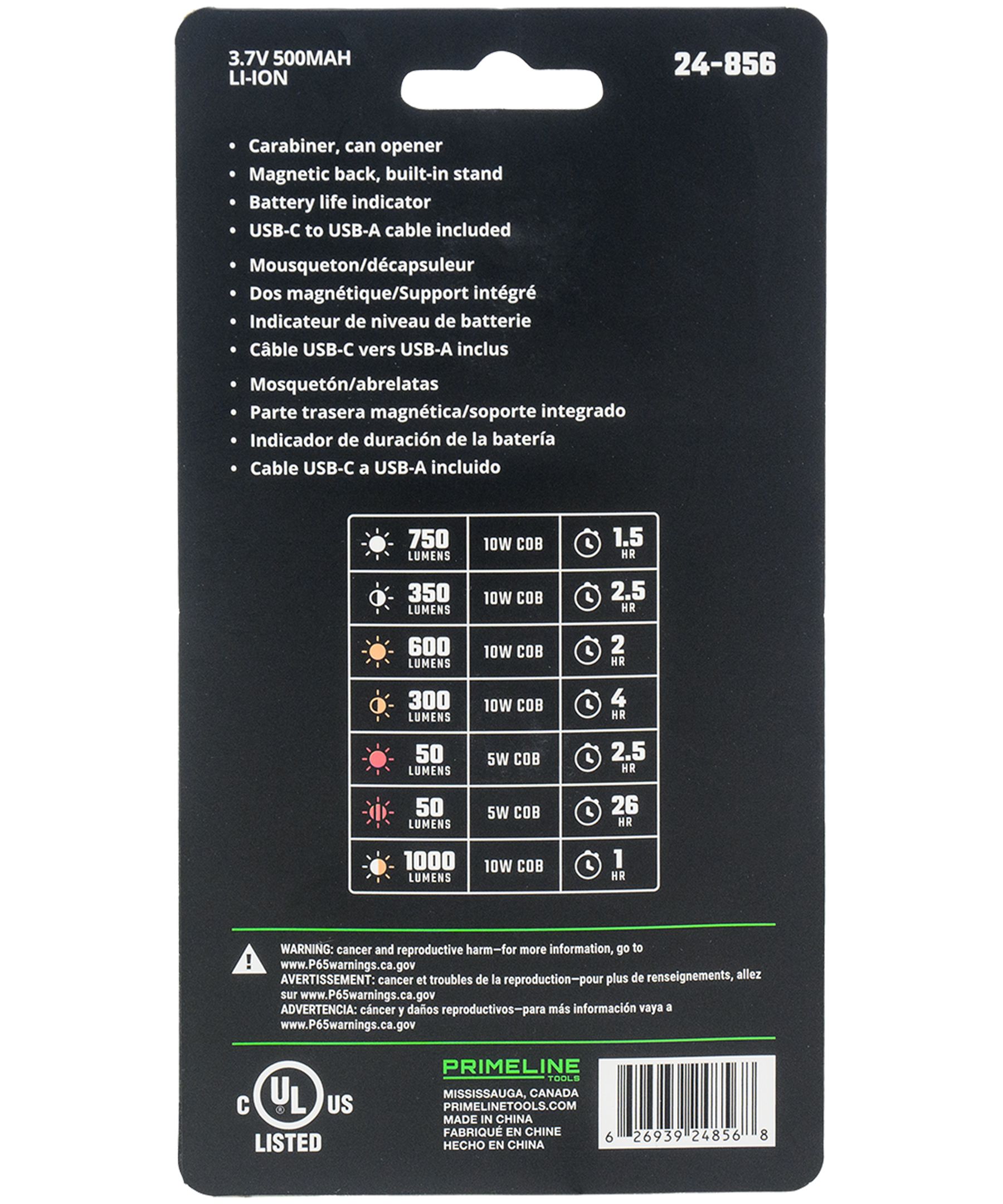 Prime-Lite 1000 Lumen Pocket Carabiner Light Back_Flat