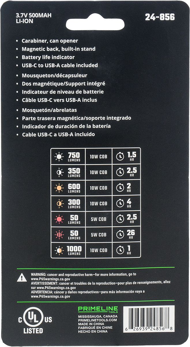 Prime-Lite 1000 Lumen Pocket Carabiner Light Back_Flat