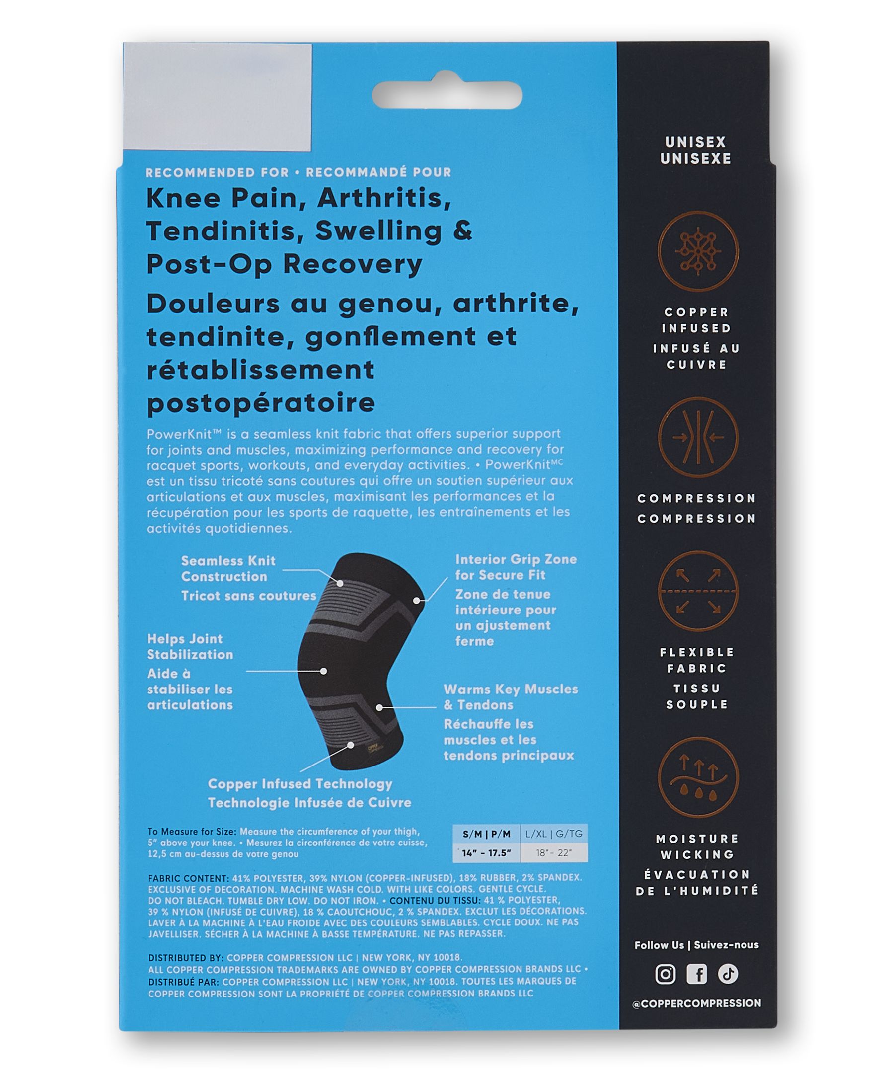 Manchon pour genou pour hommes, Powerknit, Copper Compression